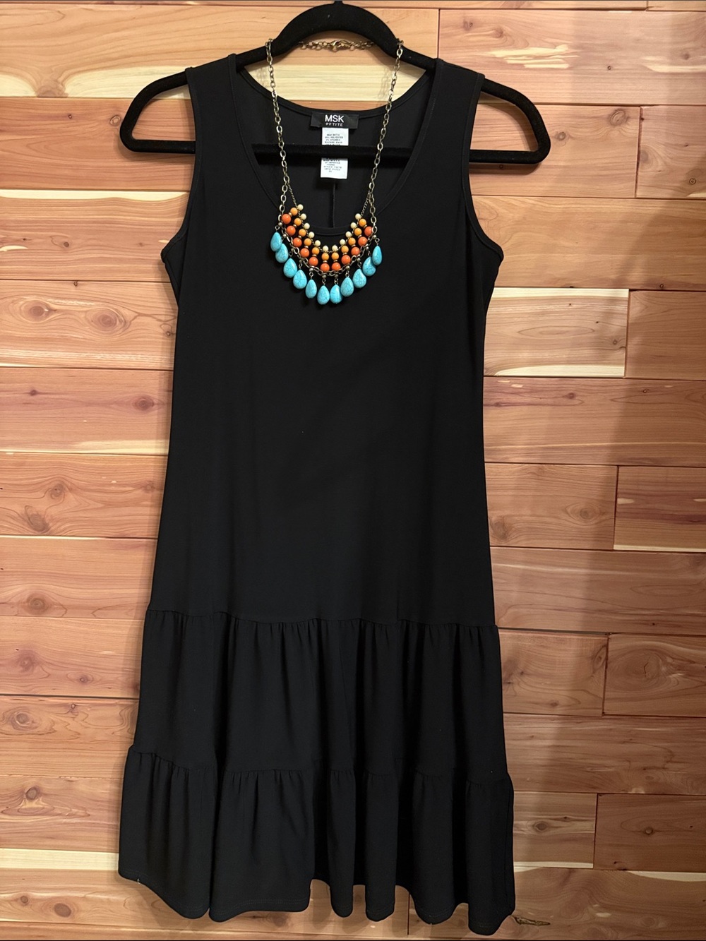 MSK Black Sleeveless Tiered Midi Dress